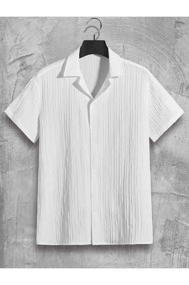 Texture Short Sleeve Buttoned Shirt