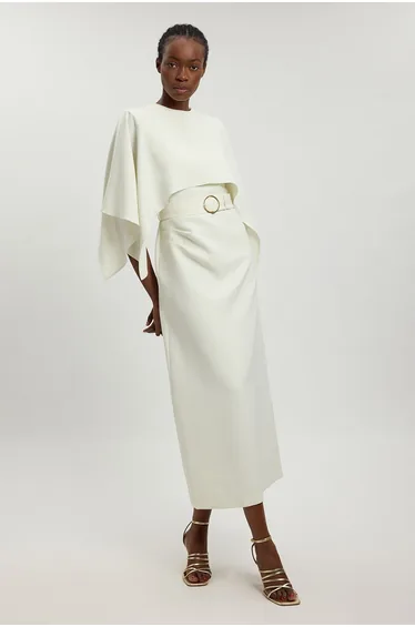 Compact Viscose Asymmetric Cape Maxi Dress