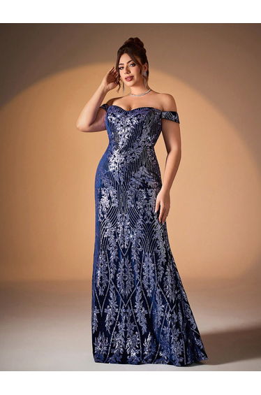 Leely Plus Women's Elegant Off The Shoulder Mermaid Evening Gown
