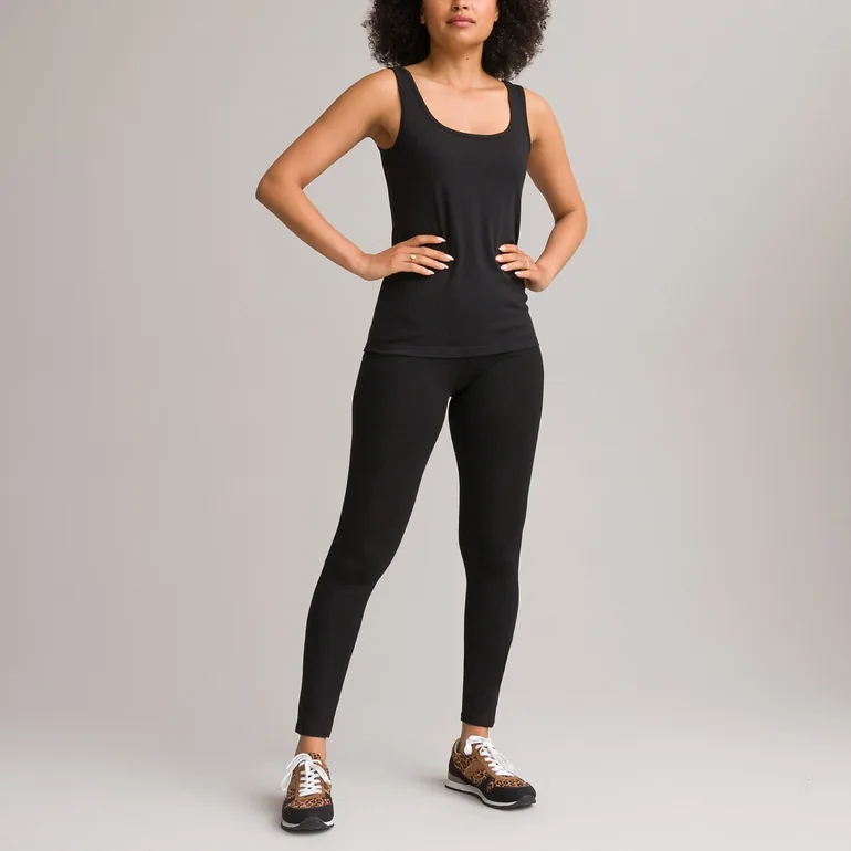 Cotton Mix Vest Top with Scoop Neck - 2