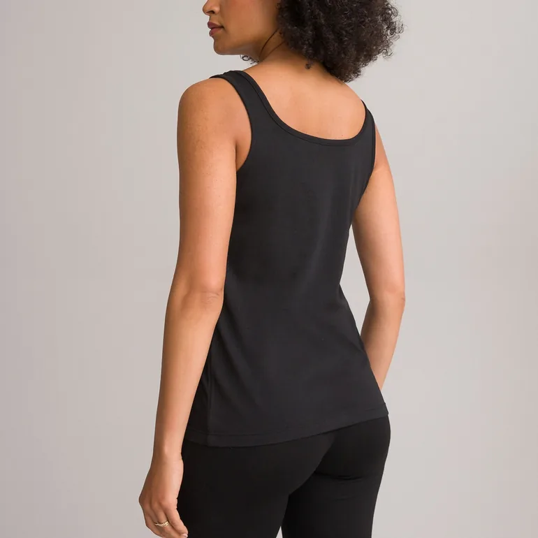 Cotton Mix Vest Top with Scoop Neck - 3