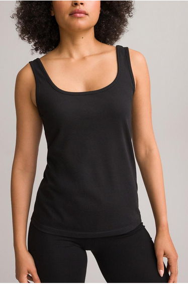 Cotton Mix Vest Top with Scoop Neck