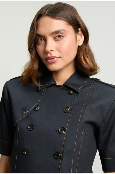 Tailored Denim Trench Jacket