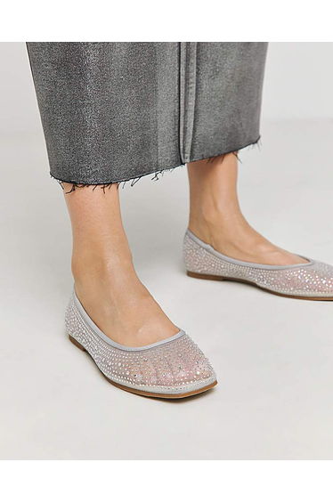 Mesh Embellished Ballet Flats Ex Wide