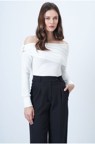 Women's Ecru Madonna Collar Shoulder Detail Knitted