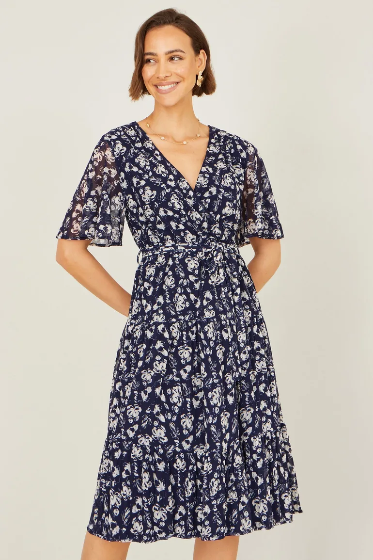 Yumi Navy Floral Mesh Wrap Dress - 3