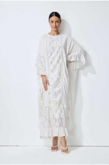 Morning Bliss White Sequin Embellished Lace Panel Maxi Dress