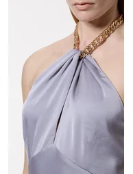 Satin Back Crepe Chain Detail Bias Dress - 1