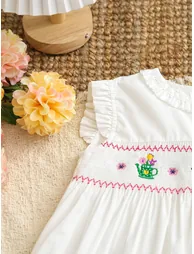 Girls Off-White Embroidered Smocked Dress - 2
