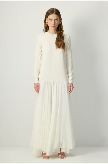 CHIFFON PLEATED CREPE DRESS