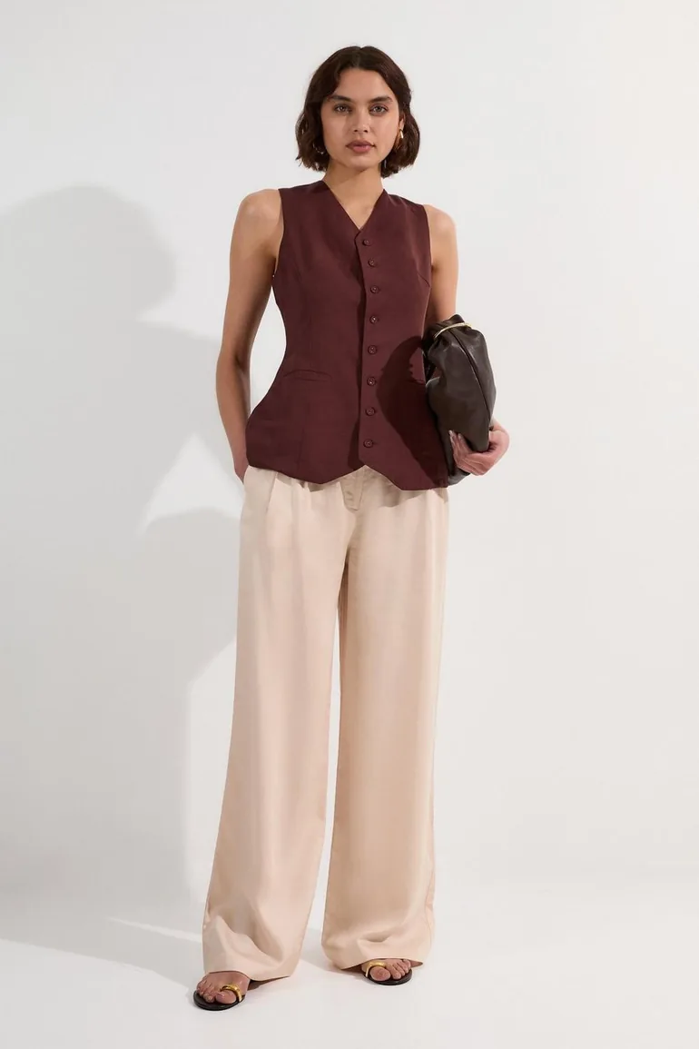 Premium Linen Wide Leg Tailored Trouser