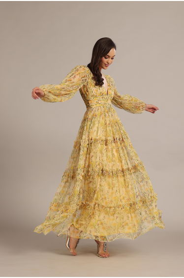 Lydia Maxi Dress in Yellow Floral