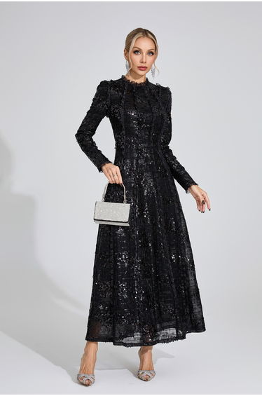 Odelette Black Sequin Maxi Dress