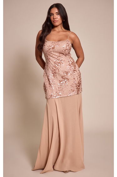 Shape Nude Tonal Sequin Dropped Hem Maxi Dress