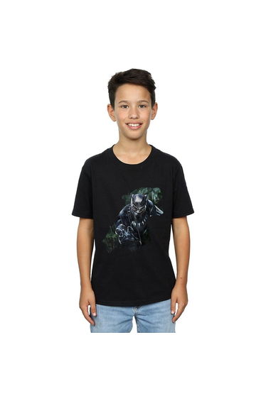 Black Panther Boys Wild Silhouette Cotton T-Shirt - Black