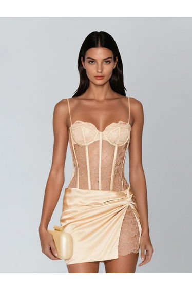 Draxen Spaghetti Corset Lace Bodysuit Set