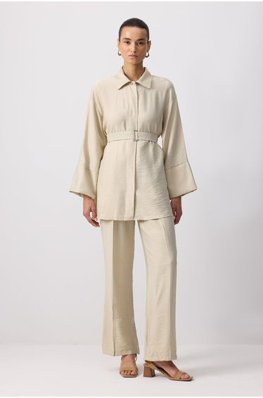 BELTED SHIRT COLLAR PANTS SET