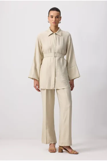 BELTED SHIRT COLLAR PANTS SET