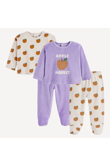 2-Piece Velour Pyjamas with Apple Motif in Set of 2