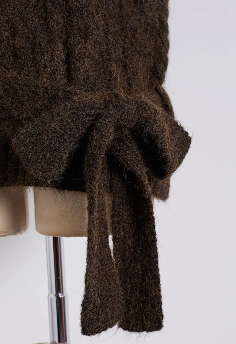 Turtleneck Tie-Bow Cable Knit Vest in Brown for Daily Outings & Shopping Trips - 5