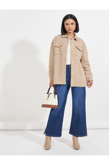Oversized Longline Houndstooth Shacket