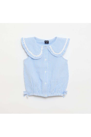 Striped Poplin Blouse with Peter Pan Collar BLUE