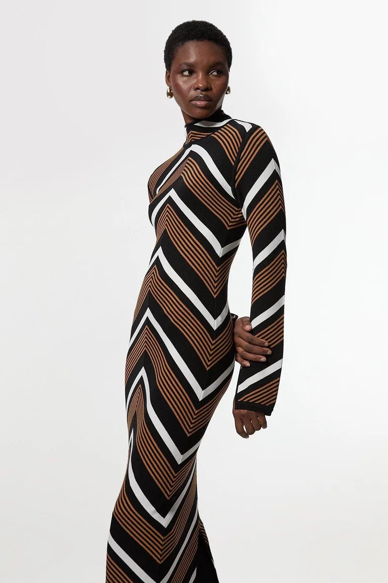 Contrast Stripe Detail Knitted Maxi Dress - 2