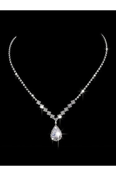Silver Embellished Necklace with Drop Pendant
