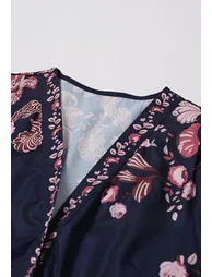 Falling Pink Blossom V-Neck Belted Buttoned Midi Dress - 6