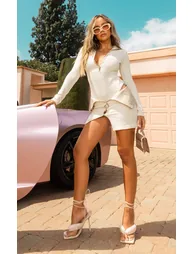 Cream Textured Laddered Fold Over Button Mini Skirt