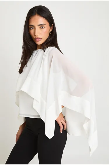 Chiffon Scarf Cape Blouse - white