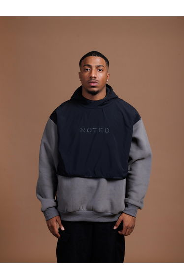 Grey Layered Look Relaxed Fit Hoodie