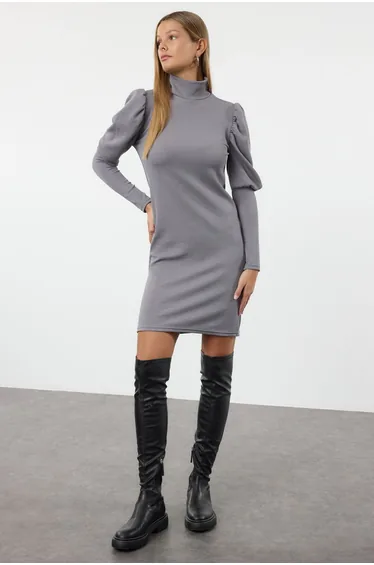 Grey Melange Fitted/Fits Body Mini Stretch Knit Dress