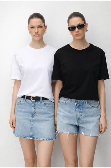 MIXRAY Oversized Ribbed Crew Neck Two-Piece T-Shirt Set