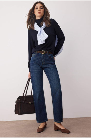 Dark Blue High Waist Comfort Straight Jeans
