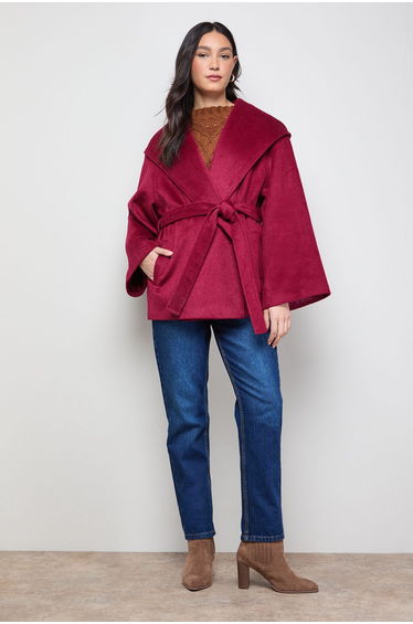 Hooded Cropped Belted Coat