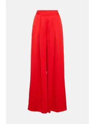 Satin Crepe Wide Leg High Waist Trousers - 3