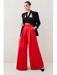 Satin Crepe Wide Leg High Waist Trousers