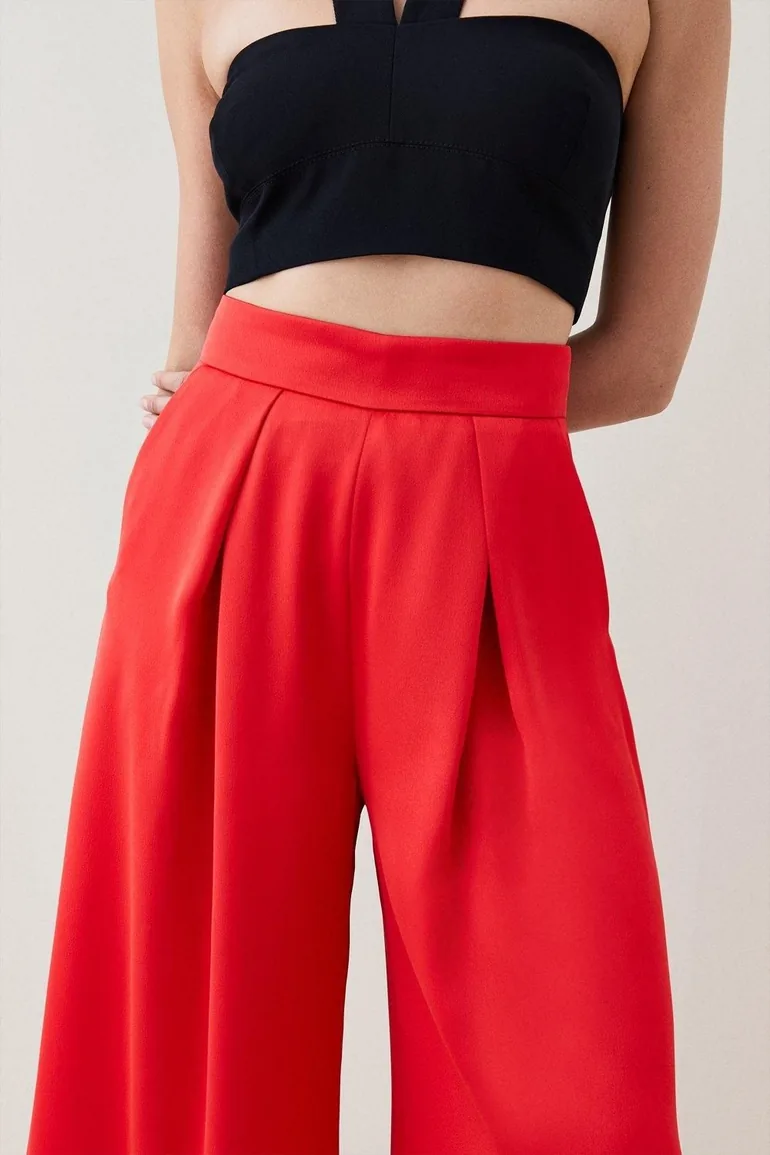 Satin Crepe Wide Leg High Waist Trousers - 1