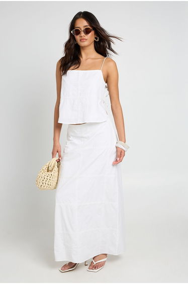 Patchwork Embroidery Strappy Boxy Top - white