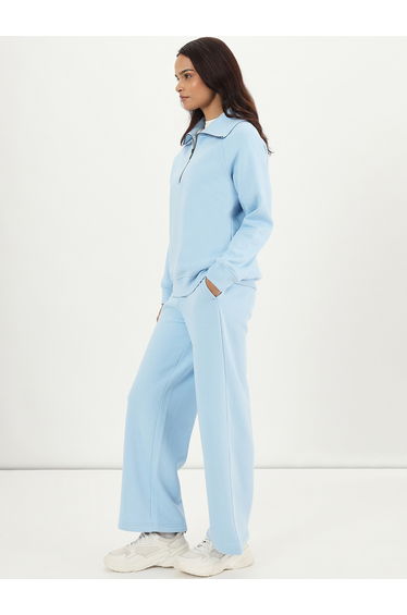 Light Blue Straight Fit Fleece Trackpants