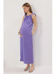 Purple Straight Cut Collar Tie Detailed Maxi Modal Woven Dress - 1