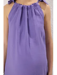Purple Straight Cut Collar Tie Detailed Maxi Modal Woven Dress - 2