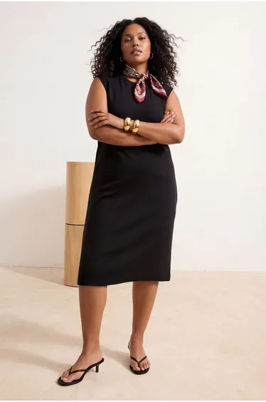 Black T-Shirt Dress 100% Cotton Ay Sleeve Shift/Relaxed Fit Midi Plus Size Dress