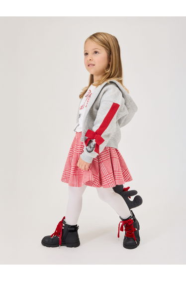 Monnalisa Girls Bow Bear Zip Up Top in Grey