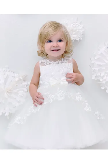 Girls Ceremonial Ballerina Length Dress in Ivory