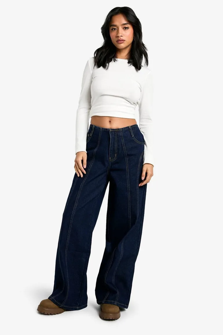 Petite Seam Detail Indigo Wide Leg Jeans - indigo - 2