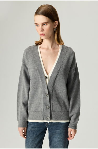 Crystal-Button V-Neck Cardigan