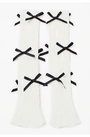 Bowknot Decor Knit Leg Warmers in White