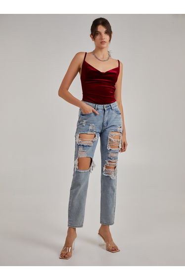 Velvet Cowl Neck Bodysuit